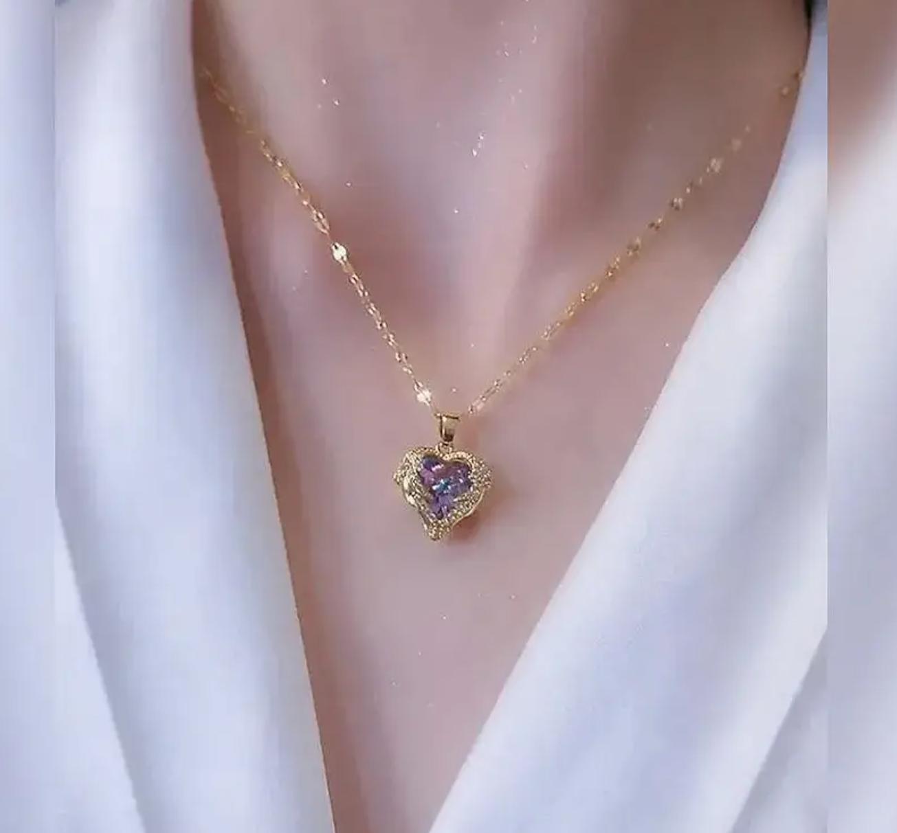 In Love Necklace - 18K Golden Plated Heart Pendant Necklace, Stainless Steel Fashion Choker