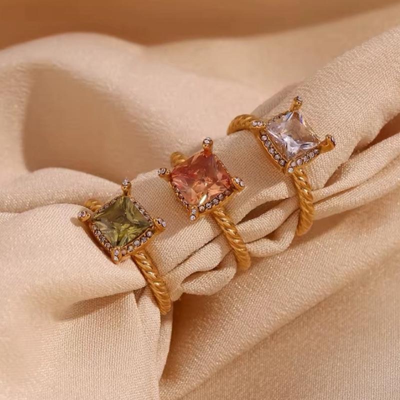 Met Gala Ring - Stainless Steel Rings with Square Gemstones and Sparkling Accents