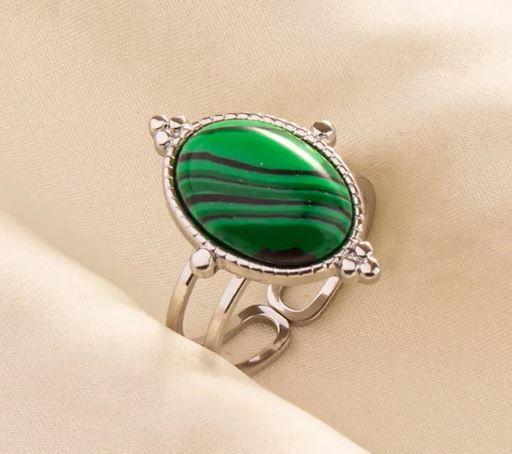 Gemstone Rings - Stainless Steel 18K Gold Plated Elegant Retro Lady Inlay Geometric  Gemstones Imitating Stone Open Rings