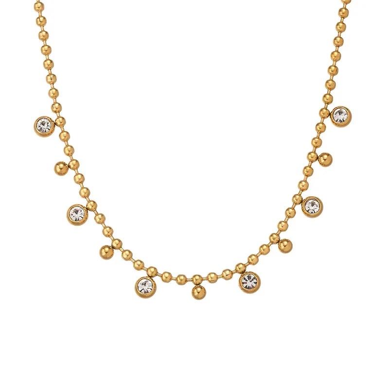 Beaded Necklace - Stainless Steel Choker Necklace Beads, Round Dopamine Inspired Party Jewelry