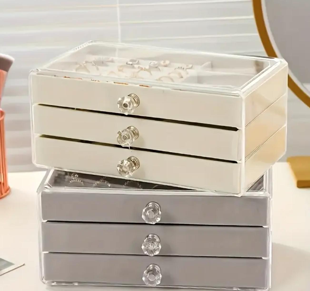 3-Tier Capacity Jewelry Organizer Box with Drawers for Accessories and Small Ornaments, Portable Countertop Jewelry Case