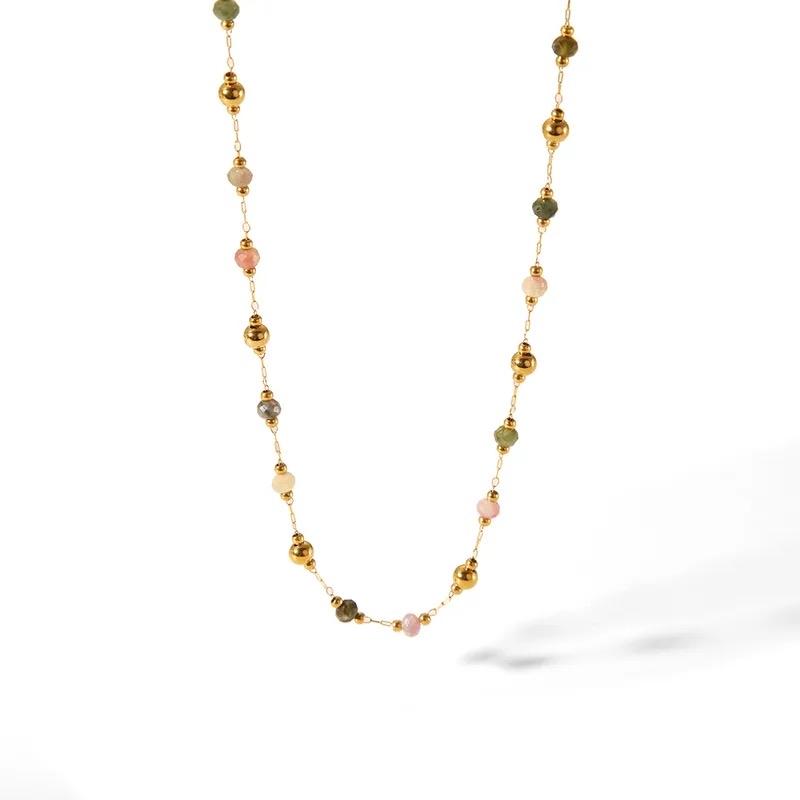 Multi stone necklace set - Stainless steel necklace and bracelet