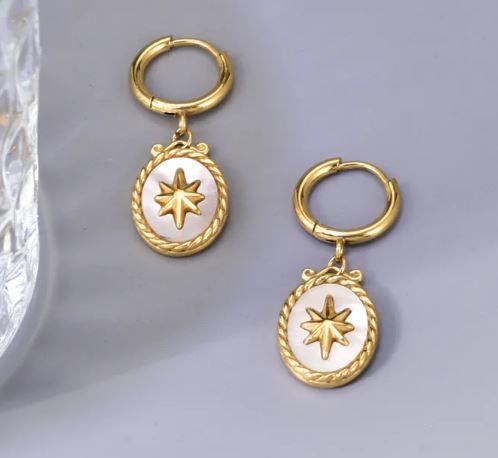 Star Earrings Marble Stainless Steel 18K Gold Plated Drop Earrings