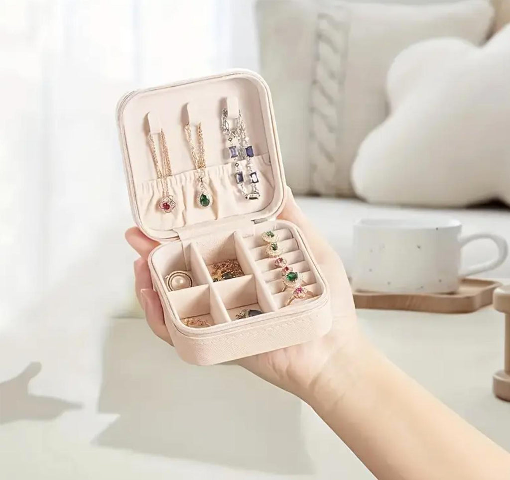 leather Jewelry Box - Rectangular with Necklace Hooks, Multi-Purpose Travel Organizer for Necklaces, Earrings, and Rings, Snap Closure, Fabric Lining, No Power Required, Jewelry Boxes Accessory