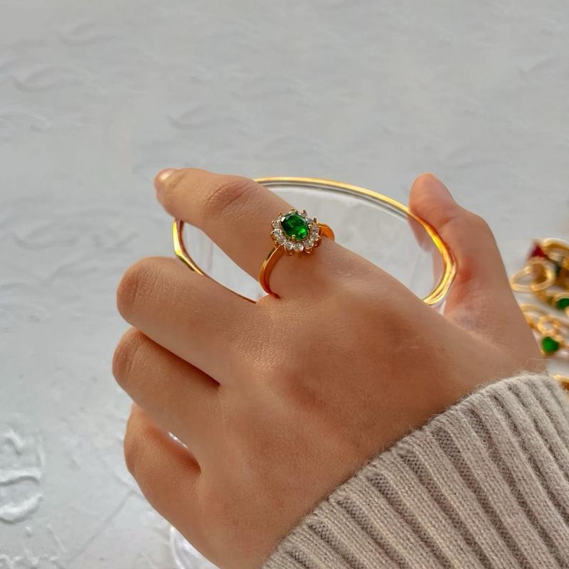 Emerald Ring - Stainless Steel gold plated ring