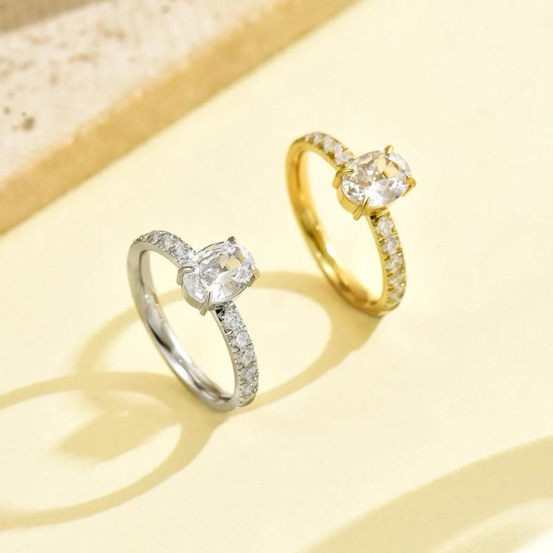 Oval Ring - Stainless Steel Zircon 18K Gold Plated Rings