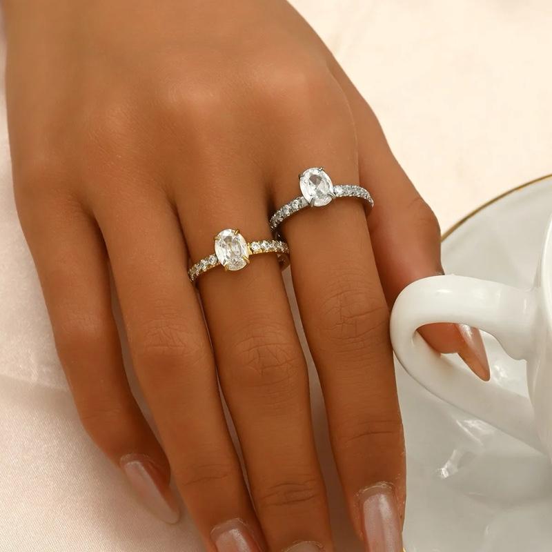 Oval Ring - Stainless Steel Zircon 18K Gold Plated Rings