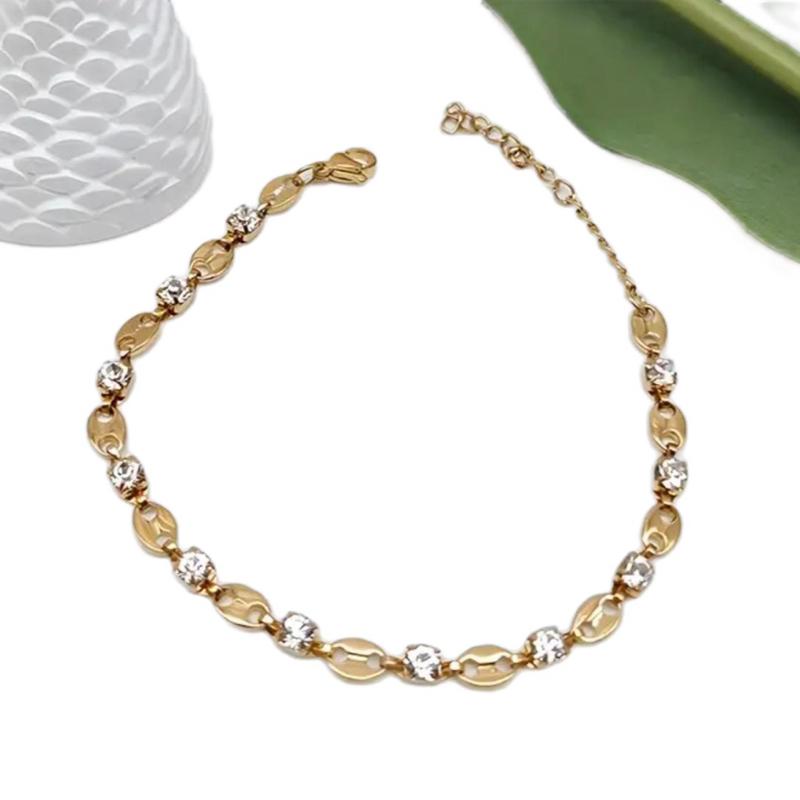 Dia Bean - Oval Coffee Bean Design with Sparkle, Stainless Steel Link Chain for Daily Wear And Gift