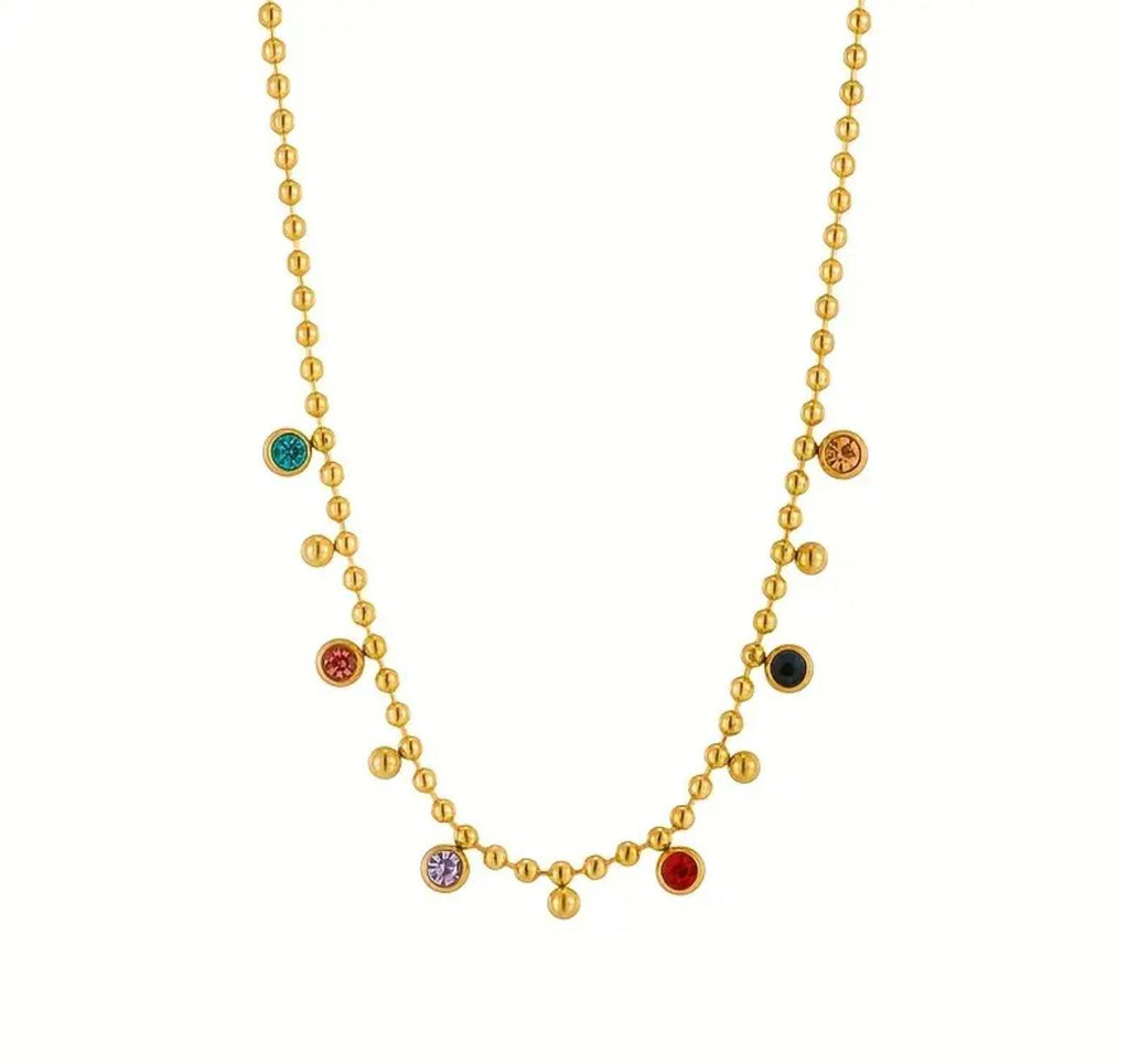 Beaded Necklace - Stainless Steel Choker Necklace Beads, Round Dopamine Inspired Party Jewelry