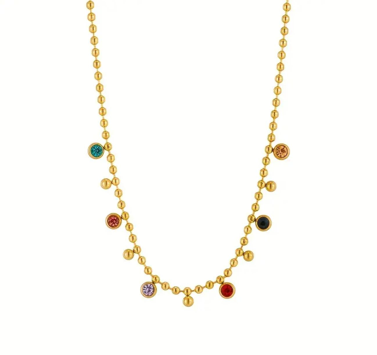 Beaded Necklace - Stainless Steel Choker Necklace Beads, Round Dopamine Inspired Party Jewelry