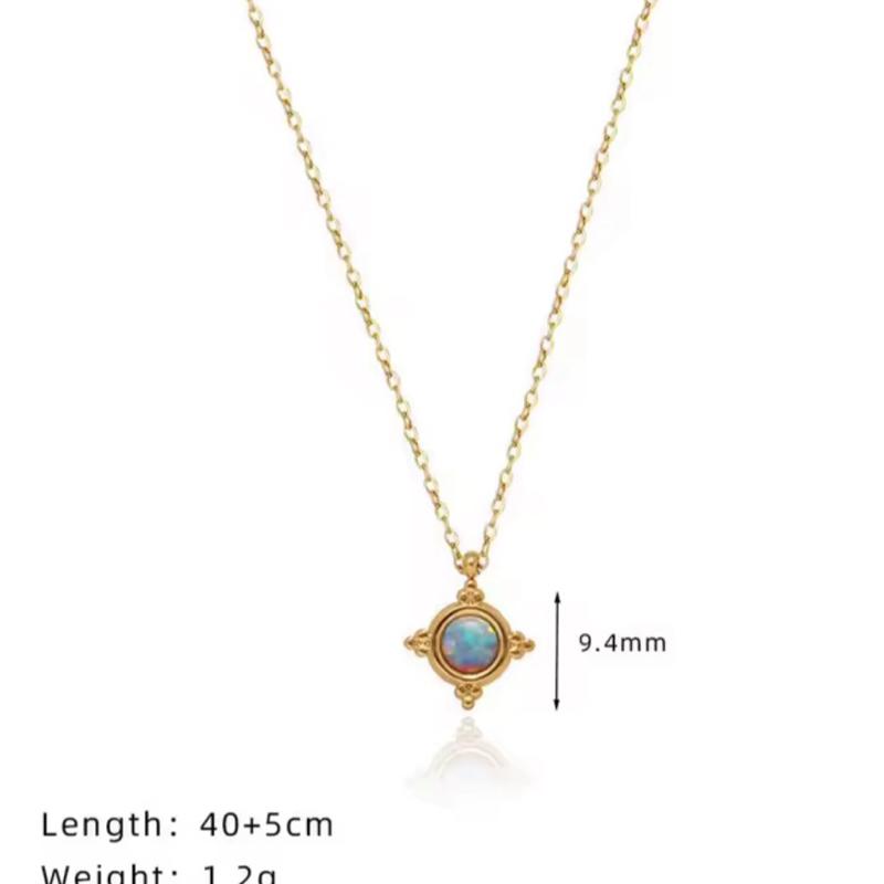 Opal Set - Stainless Steel Gold Plated Necklace and Studs Set in Elegant Green Velvet Box