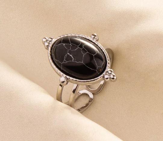 Gemstone Rings - Stainless Steel 18K Gold Plated Elegant Retro Lady Inlay Geometric  Gemstones Imitating Stone Open Rings