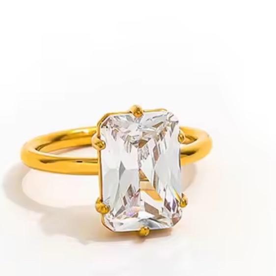 Stainless Steel Ring - Waterproof & Tarnish Resistant Engagement Ring with Clear Stone