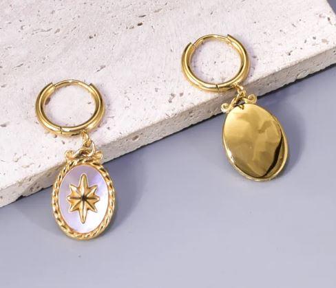 Star Earrings Marble Stainless Steel 18K Gold Plated Drop Earrings