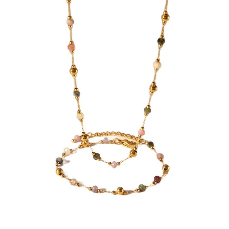 Multi stone necklace set - Stainless steel necklace and bracelet