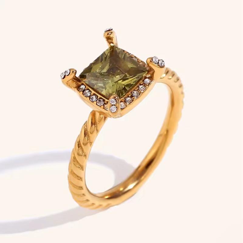 Met Gala Ring - Stainless Steel Rings with Square Gemstones and Sparkling Accents