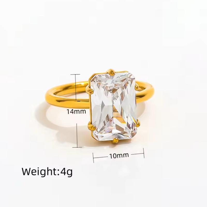 Stainless Steel Ring - Waterproof & Tarnish Resistant Engagement Ring with Clear Stone