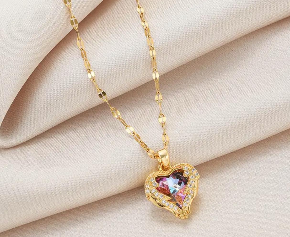 In Love Necklace - 18K Golden Plated Heart Pendant Necklace, Stainless Steel Fashion Choker