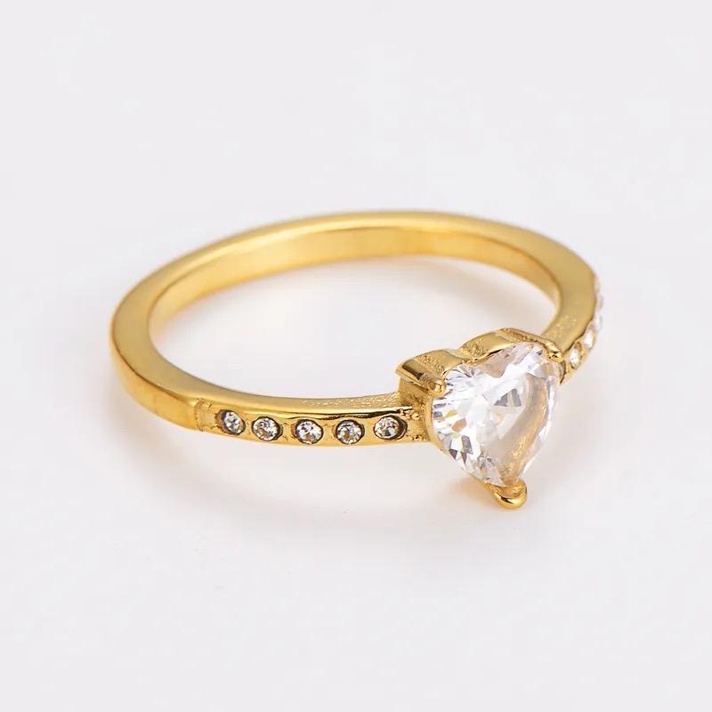 Sweetheart Ring - Stainless Steel Everyday Ring with Heart-Shaped Gemstones in Gold Finish