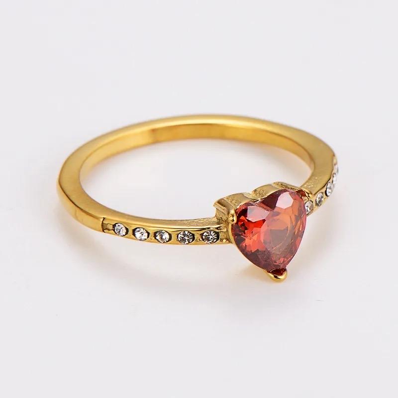 Sweetheart Ring - Stainless Steel Everyday Ring with Heart-Shaped Gemstones in Gold Finish