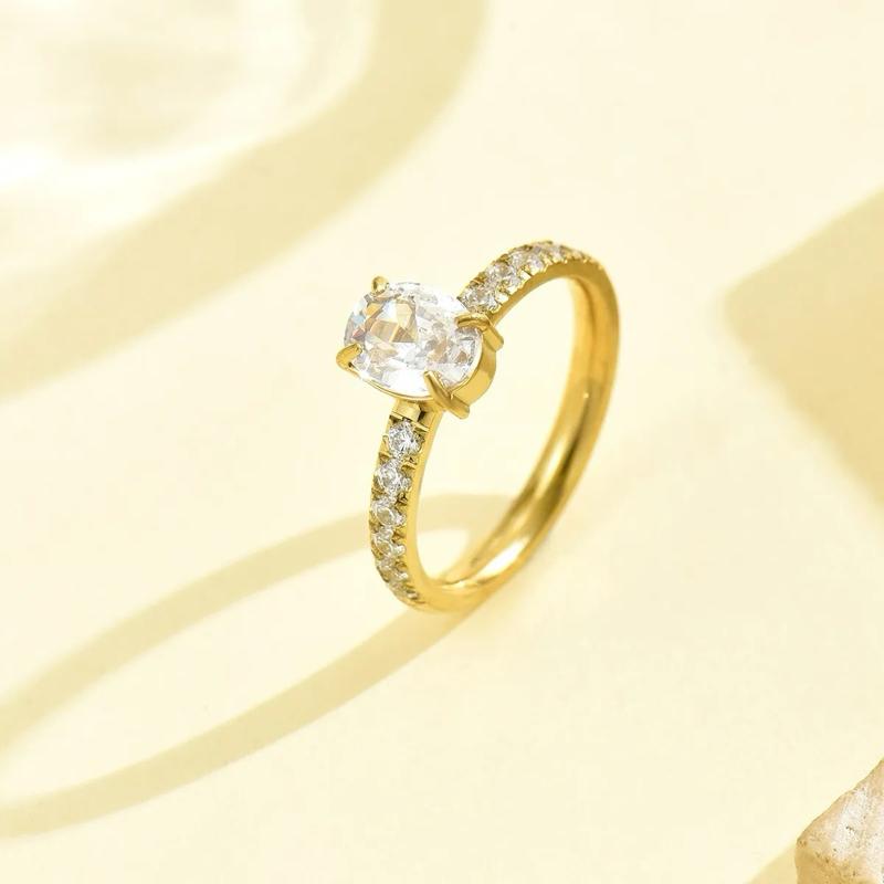 Oval Ring - Stainless Steel Zircon 18K Gold Plated Rings