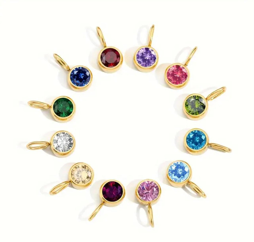 Birth Rhinestones Design Charm Pendant Stainless Steel