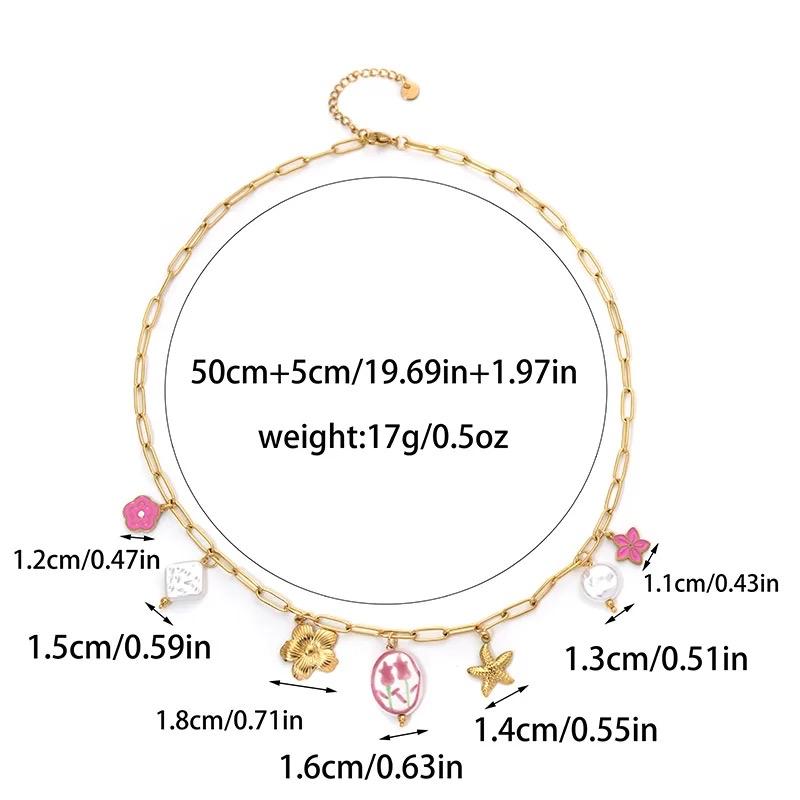 Charm Necklace - Stainless Steel Necklace with Charms Featuring Floral and Sea Life Designs