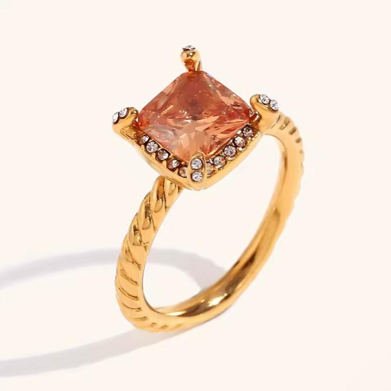 Met Gala Ring - Stainless Steel Rings with Square Gemstones and Sparkling Accents