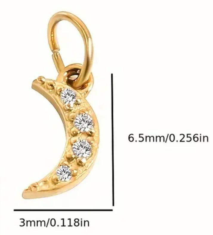 Charms - 18K Golden Plated Stainless Steel Pendant Charms only, NO CHAIN, Cubic Zirconia Inlaid Heart, Star, Moon, Cross, DIY Jewelry for Necklaces and Bracelets, Women's Fashion Accessories, Luxury Cute Style, All-Season Wear, Gift Idea