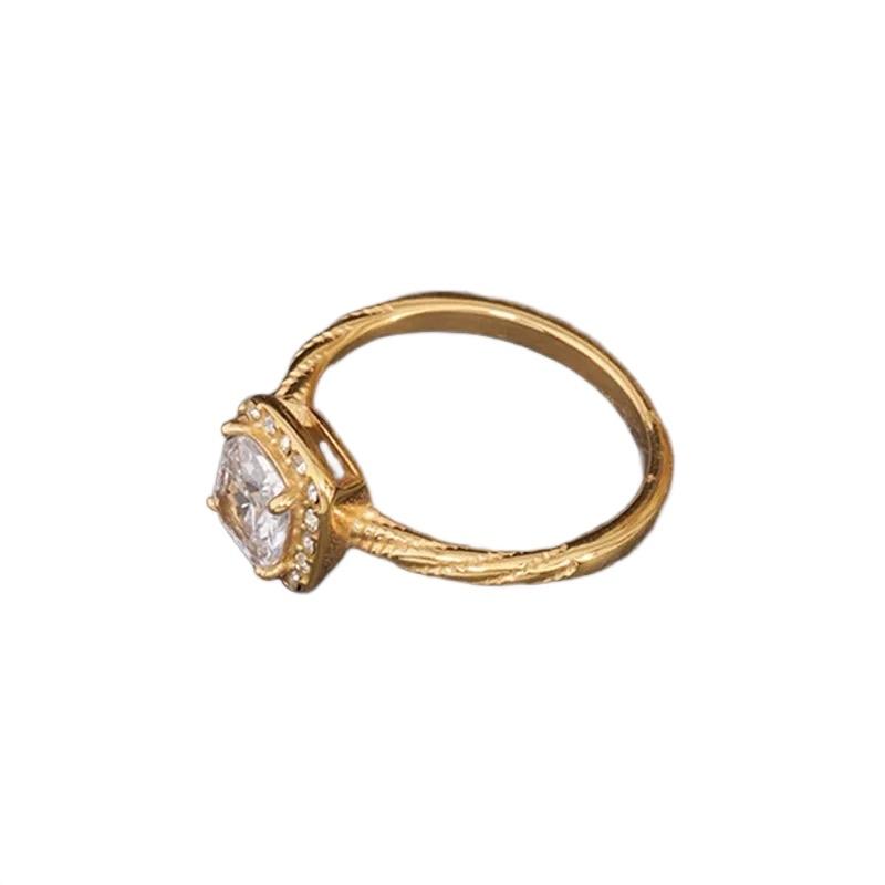 Sonia Ring - Plated Stainless Steel Cubic Zirconia Fortress Shape Large Square Spiral Ring