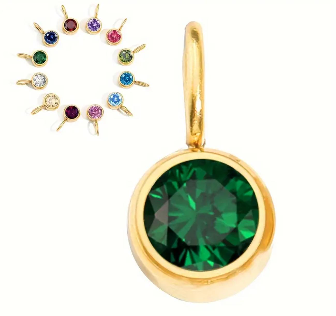 Birth Rhinestones Design Charm Pendant Stainless Steel