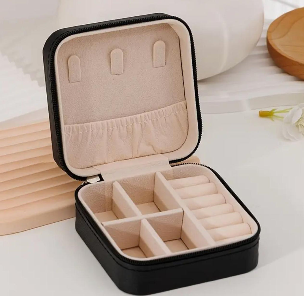 leather Jewelry Box - Rectangular with Necklace Hooks, Multi-Purpose Travel Organizer for Necklaces, Earrings, and Rings, Snap Closure, Fabric Lining, No Power Required, Jewelry Boxes Accessory