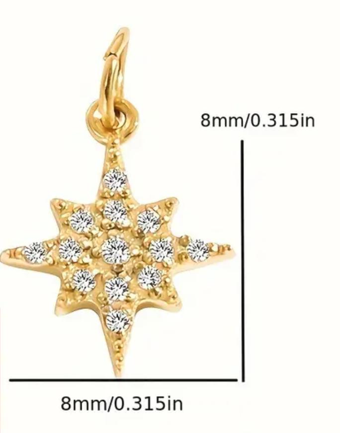 Charms - 18K Golden Plated Stainless Steel Pendant Charms only, NO CHAIN, Cubic Zirconia Inlaid Heart, Star, Moon, Cross, DIY Jewelry for Necklaces and Bracelets, Women's Fashion Accessories, Luxury Cute Style, All-Season Wear, Gift Idea