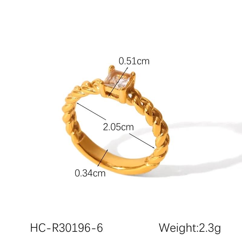 Chain Ring - Stainless Steel Zircon 18K Gold Plated Rings