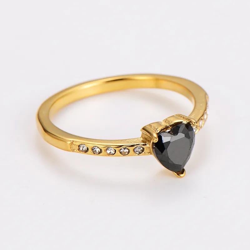 Sweetheart Ring - Stainless Steel Everyday Ring with Heart-Shaped Gemstones in Gold Finish