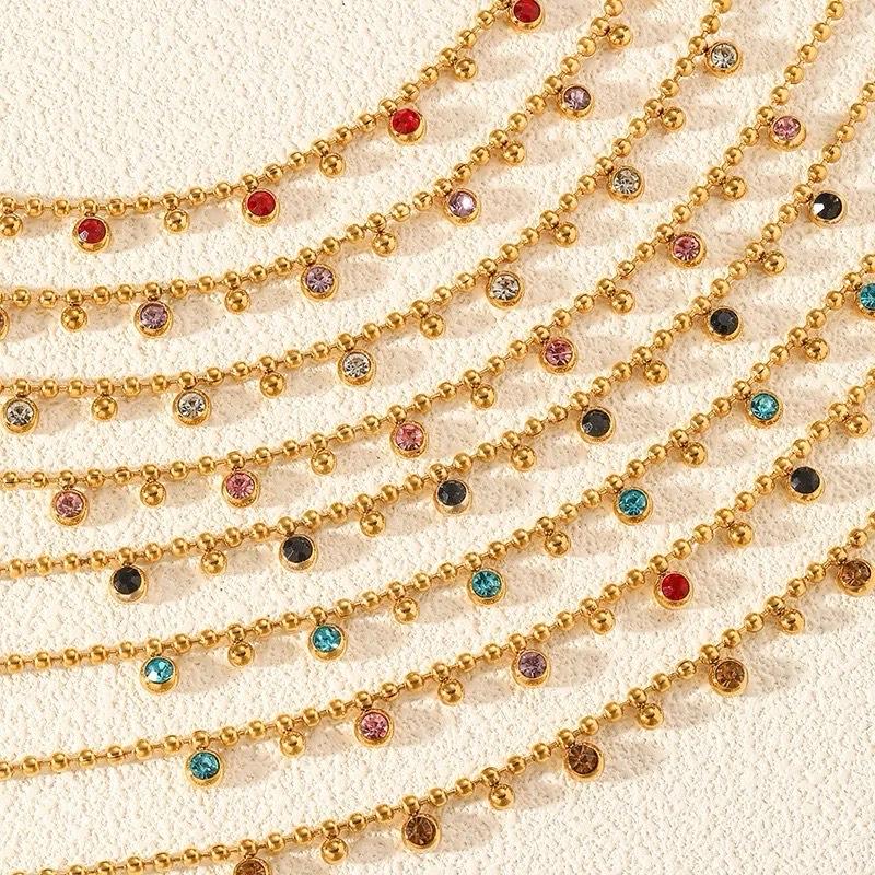 Beaded Necklace - Stainless Steel Choker Necklace Beads, Round Dopamine Inspired Party Jewelry