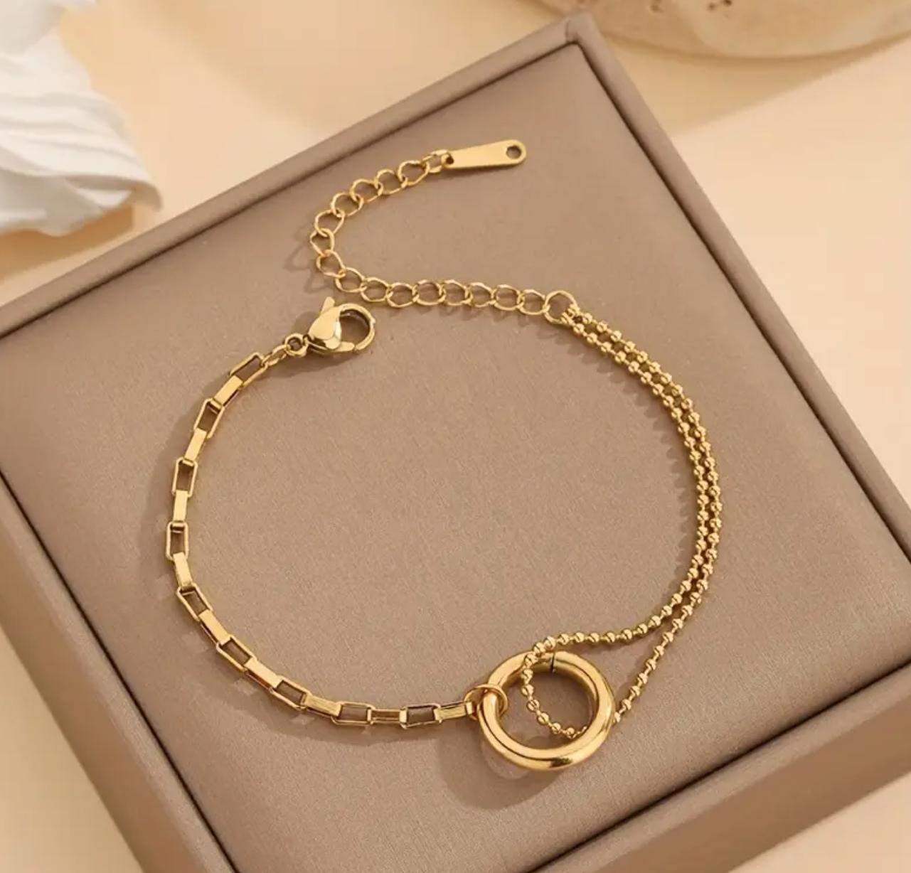 Boho Set - Stainless Steel Jewelry, Geometric Circle Link Necklace, Earrings, Clavicle Chain, and Bracelet Set