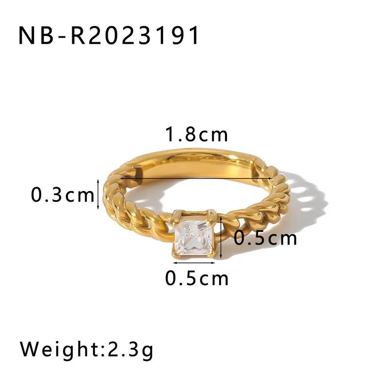 Chain Ring - Stainless Steel Zircon 18K Gold Plated Rings