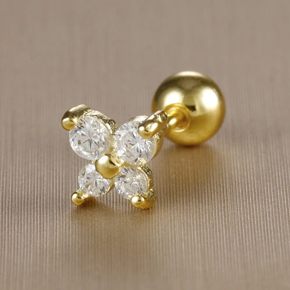Birthstone Studs - flower studs Stainless Steel Zircon Ear ball Studs
