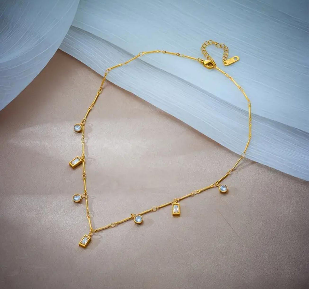 Sona Necklace - Stainless Steel Gold plated Necklace with Cubic Zirconia Pendant - Versatile & Exquisite Accessory for Women