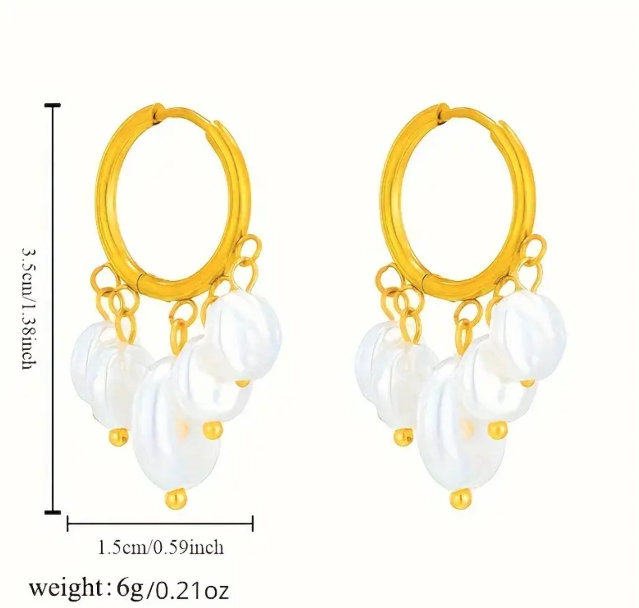 Pearl Hoop - Earrings with Chic Imitation Pearl Tassel - Stainless Steel, Versatile for Daily Wear