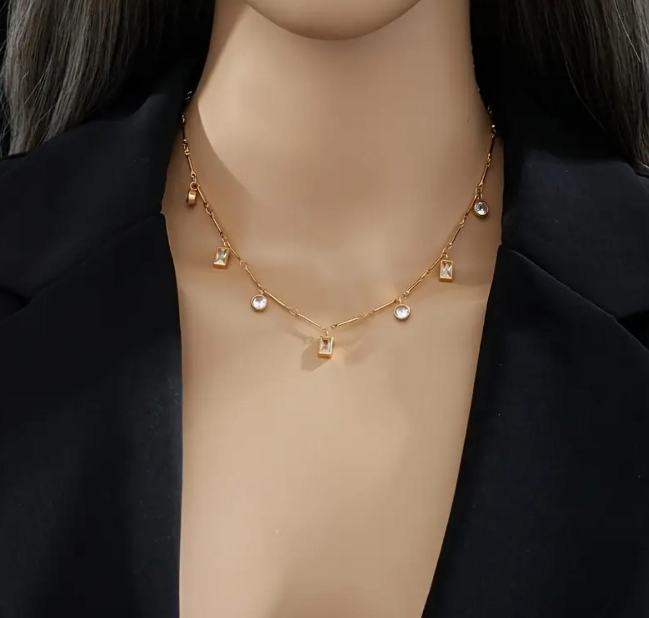 Sona Necklace - Stainless Steel Gold plated Necklace with Cubic Zirconia Pendant - Versatile & Exquisite Accessory for Women