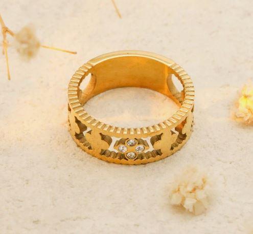 1 Width 6mm Premium Stainless Steel Ring Accessories For Women Four-Leaf Clover Hollow Out Wedding Jewelry Valentines