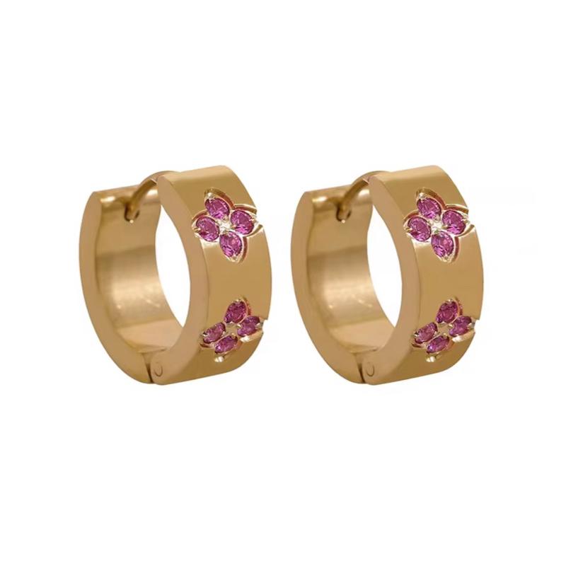 Blossom Zircon Stainless Steel Huggies Earring Non Tarnish Hoop Earrings