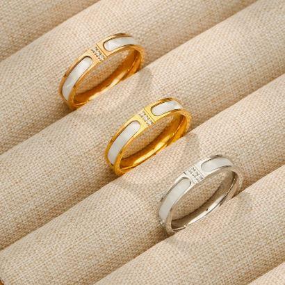 1 Piece Width 5mm Fashionable New Stainless Steel Women's Ring, Simple Enamel Small Cubic Zirconia Wedding Rings