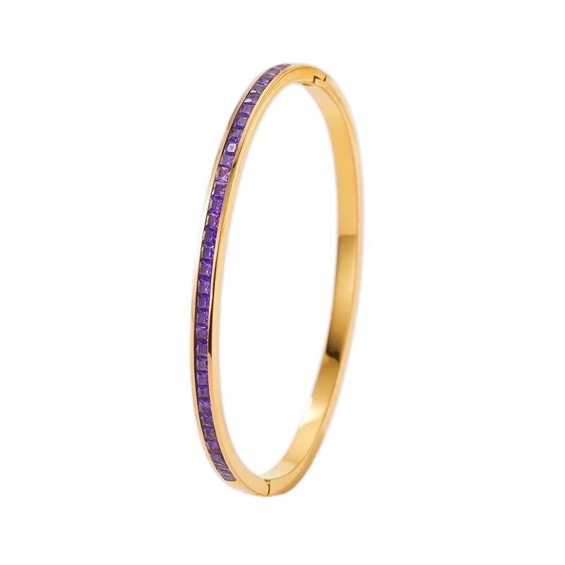 Bliss Bangles - Stainless Steel Bangle with Colorful Cubic Zirconia Chic Half Circle Design Bangle