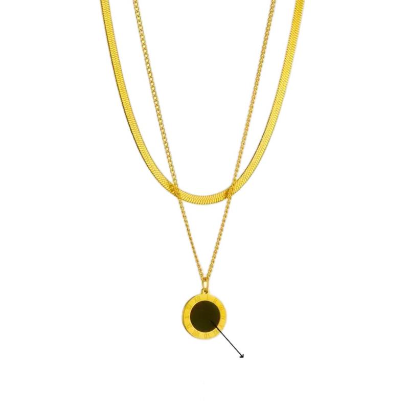 Roman 2 in 1 necklace - Golden Stainless Steel Necklace With Black Resin Inlay, Vintage Roman Numeral Coin Pendant Necklace