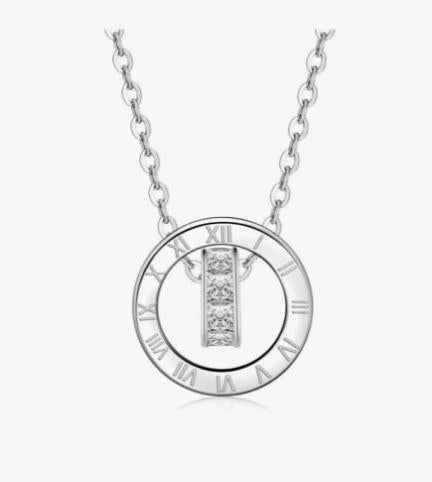 1pc Silver Tone Roman Numeral & Cubic Zirconia Round Circle Pendant Necklace
