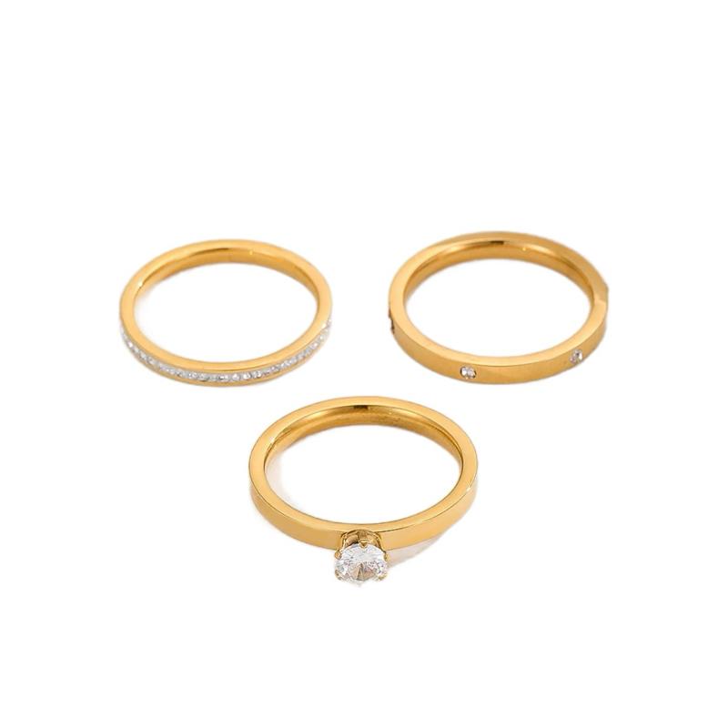 3pcs Ring stack Stainless Steel Diamond & Cubic Zirconia Ring Set For Women, Suitable For Daily Wear And Gift