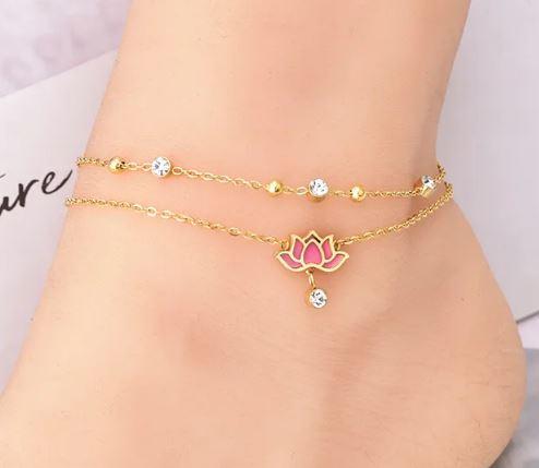 Lotus set - Stainless Steel 18K Gold Plated Flower Pendant Necklace